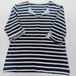 Hublot Black and White Striped Nautical Shirt with Light Blue Collar